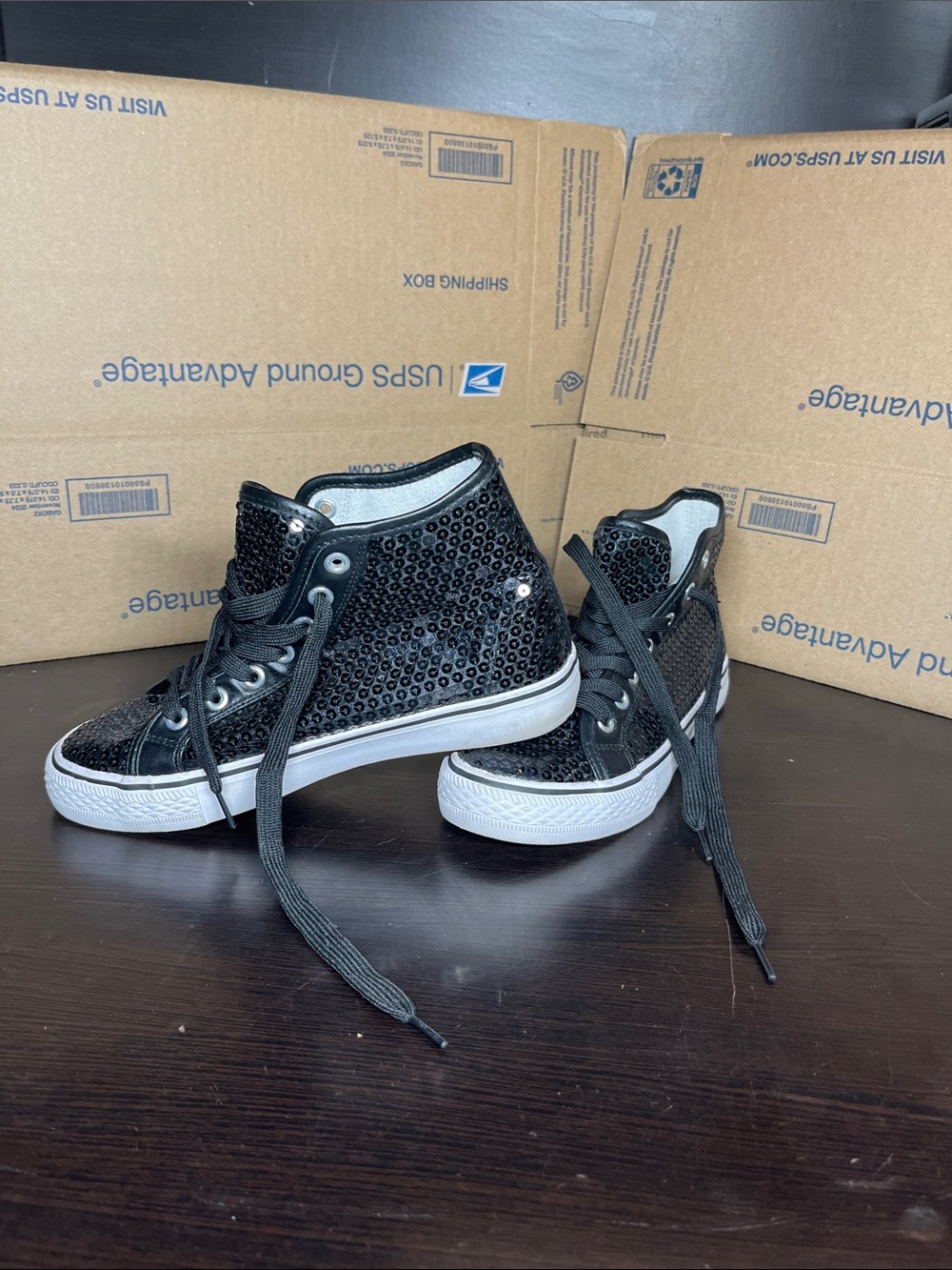 balera Black Sequin High-Top Kids Sneakers